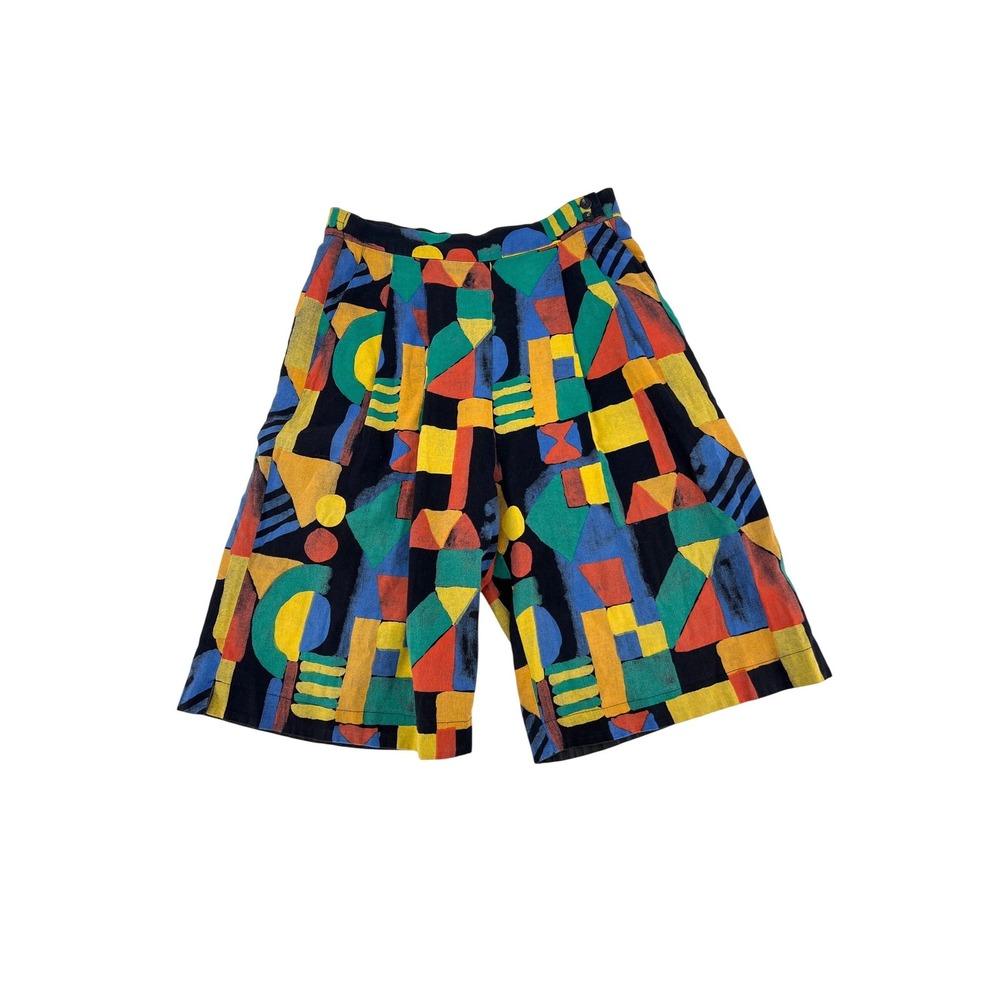 Marimekko Vintage Shorts Geometric Abstract Print High Waist Pleated Euro 40